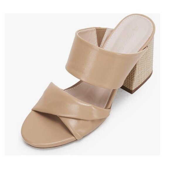 Heeled Sandals Two Straps Open Toe High Block Chunky Backless Slip-on Mules - Picture 4 of 7